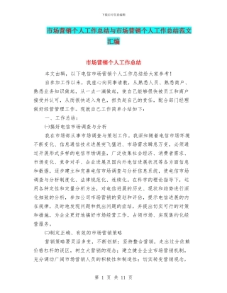 市场营销个人工作总结与市场营销个人工作总结范文汇编