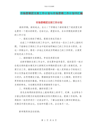 市场营销团支部工作计划与市场营销工作计划书汇编