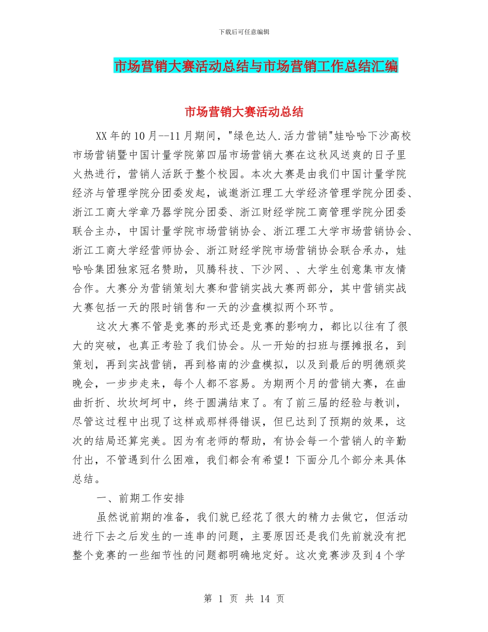 市场营销大赛活动总结与市场营销工作总结汇编_第1页