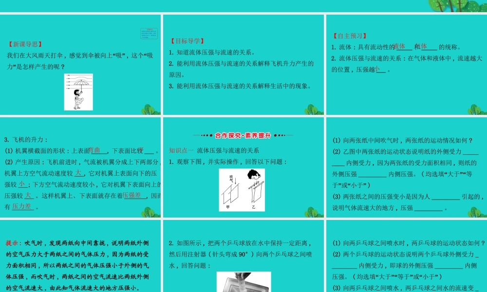 八年级物理下册 9.4流体压强与流速的关系习题课件 (新版)新人教版 课件