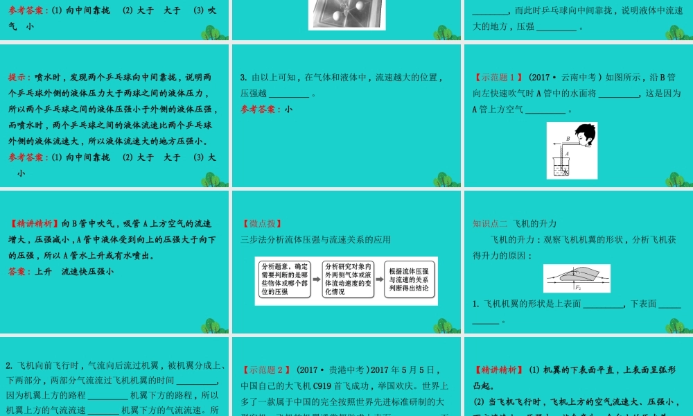 八年级物理下册 9.4流体压强与流速的关系习题课件 (新版)新人教版 课件