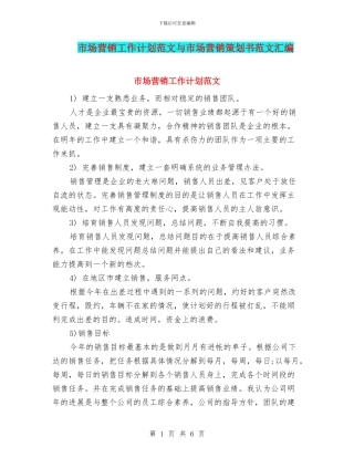 市场营销工作计划范文与市场营销策划书范文汇编