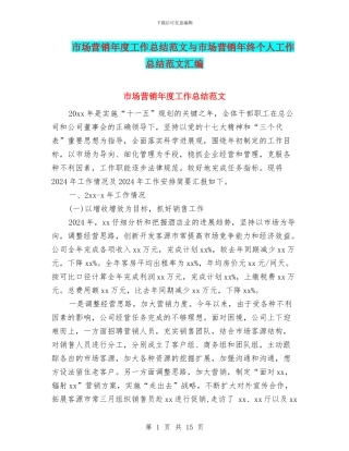 市场营销年度工作总结范文与市场营销年终个人工作总结范文汇编