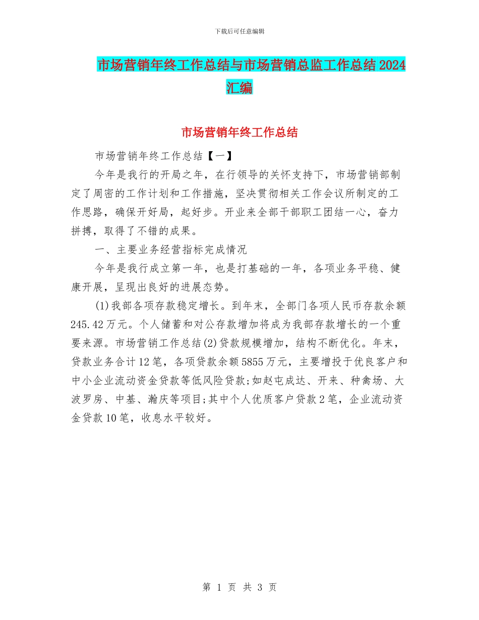 市场营销年终工作总结与市场营销总监工作总结2024汇编_第1页