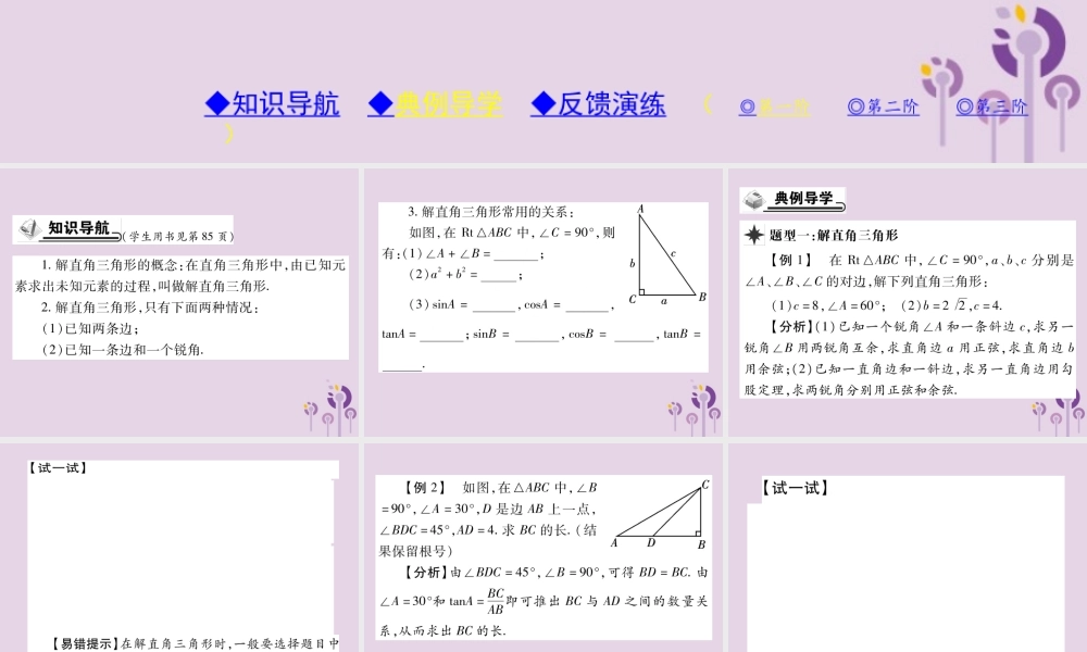 九年级数学上册 第24章 解直角三角形 244 解直角三角形 第1课时 解直角三角形(一)习题课件 (新版)华东师大版 课件