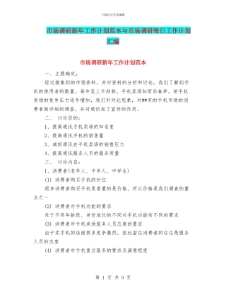 市场调研新年工作计划范本与市场调研每日工作计划汇编