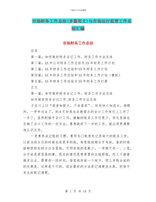 市场财务工作总结与市场运行监管工作总结汇编