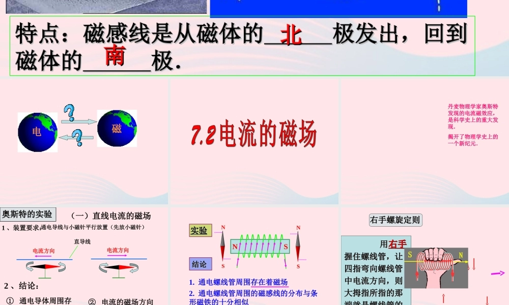 九年级物理上册 72 电流的磁场课件1 (新版)教科版 课件