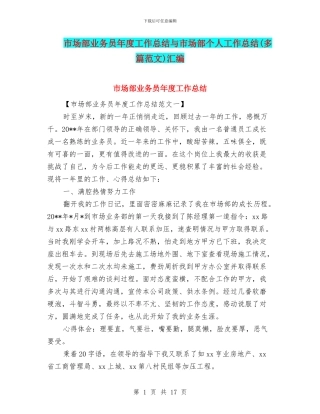 市场部业务员年度工作总结与市场部个人工作总结汇编