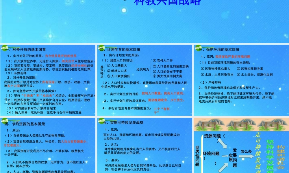 九年级政治 第二单元之(了解基本国策与发展战略)课件 人教新课标版 课件