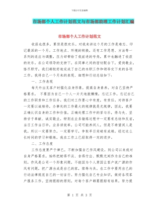 市场部个人工作计划范文与市场部助理工作计划汇编