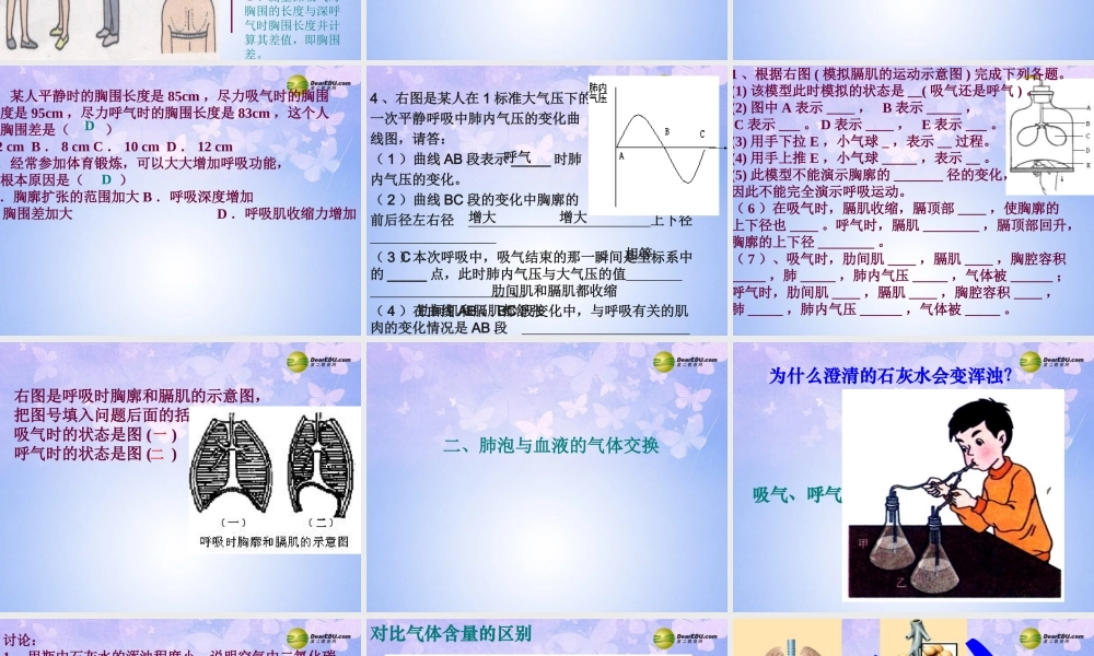 八年级生物上册 第三章 第二节 发生在肺内的气体交换课件 鲁科版 课件