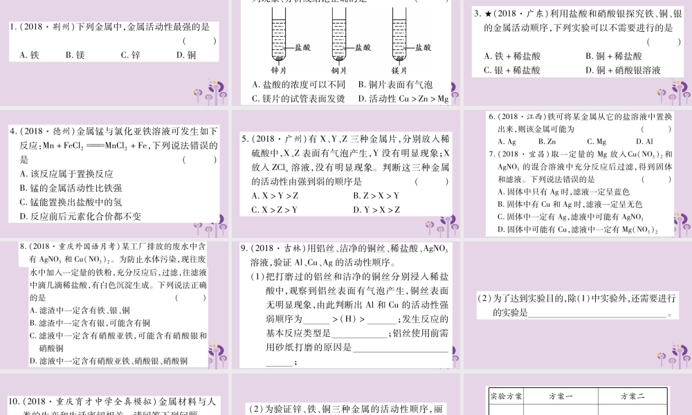 中考化学复习 专项突破一 金属活动性顺序及其应用(精练)课件