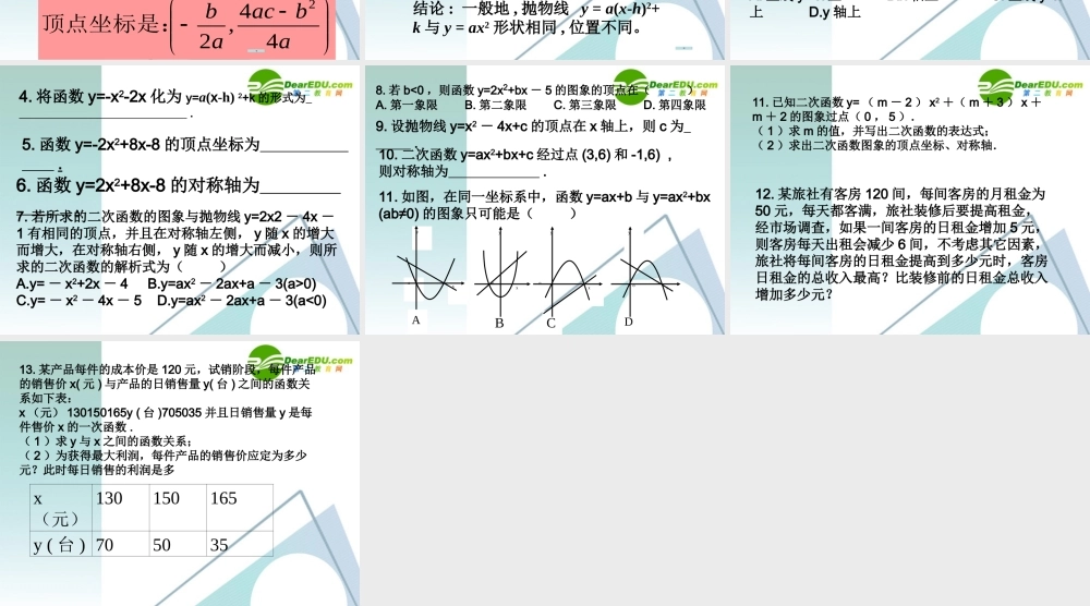 九年级数学261二次函数复习课件人教版 课件