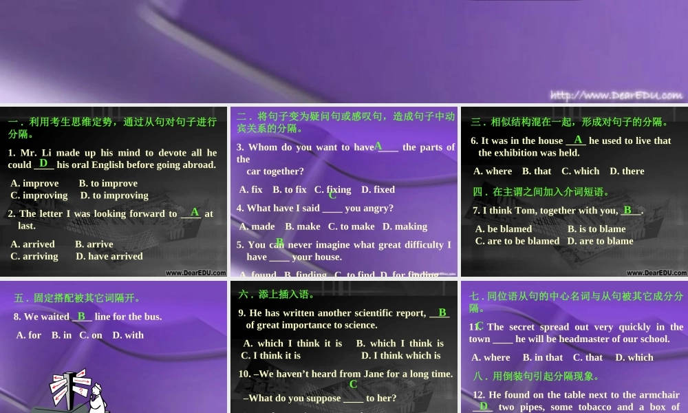 单项解题四 高考英语专题复习 单项选择解题讲座课件[整理六套]新课标 高考英语专题复习 单项选择解题讲座课件[整理六套]新课标