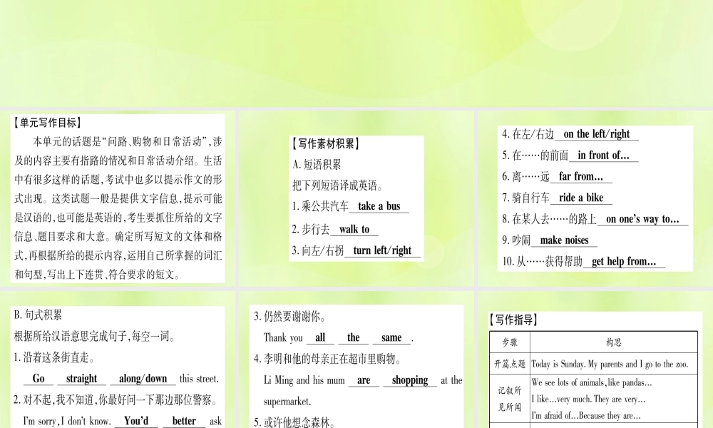 七年级英语上册 Unit 6 Let＇s Go写作指导与演练课件 (新版)冀教版 课件