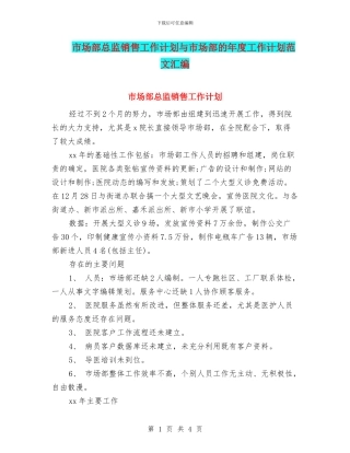 市场部总监销售工作计划与市场部的年度工作计划范文汇编.doc