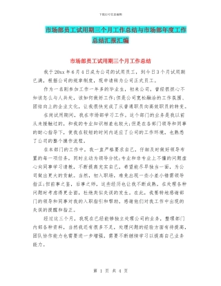 市场部员工试用期三个月工作总结与市场部年度工作总结汇报汇编