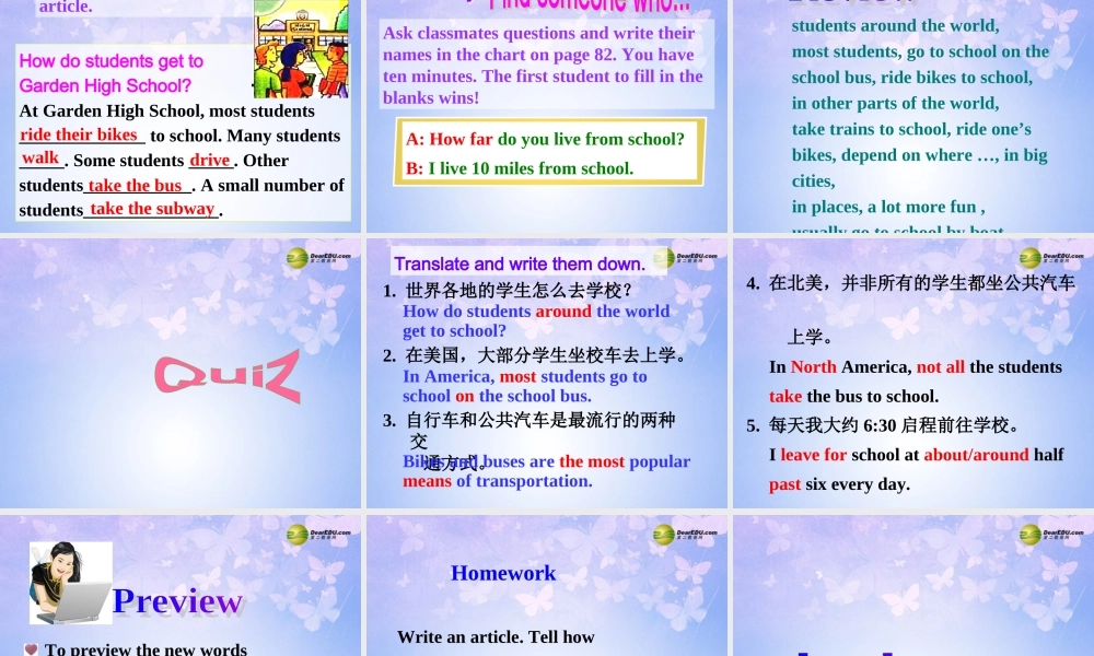 八年级英语上册(Unit 4 How do you get to school Section B2)课件 人教新目标版 课件