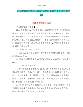 市场部营销工作总结与市场部试用期工作总结三篇汇编