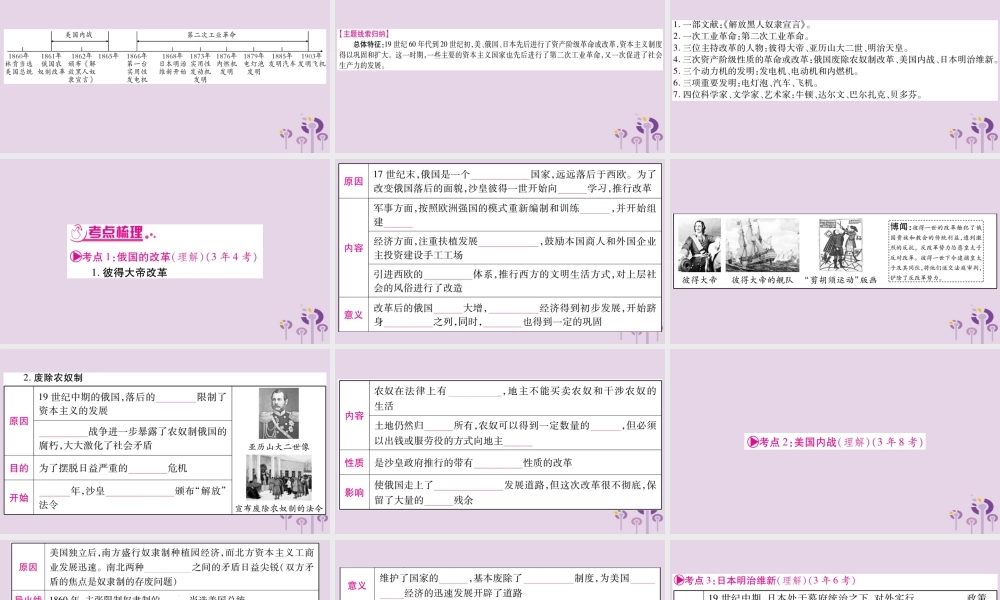 中考历史复习 第一篇 教材系统复习 第4板块 世界历史 第6单元 资本主义制度的扩展和第二次工业革命(讲解)课件