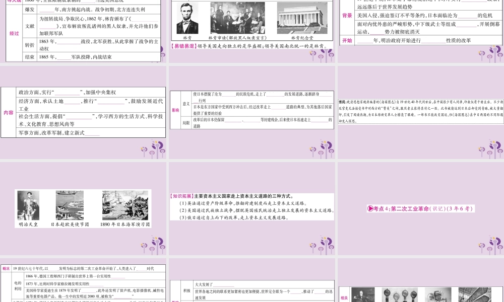 中考历史复习 第一篇 教材系统复习 第4板块 世界历史 第6单元 资本主义制度的扩展和第二次工业革命(讲解)课件