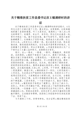 关于精准扶贫工作县委书记在X镇调研时的讲话