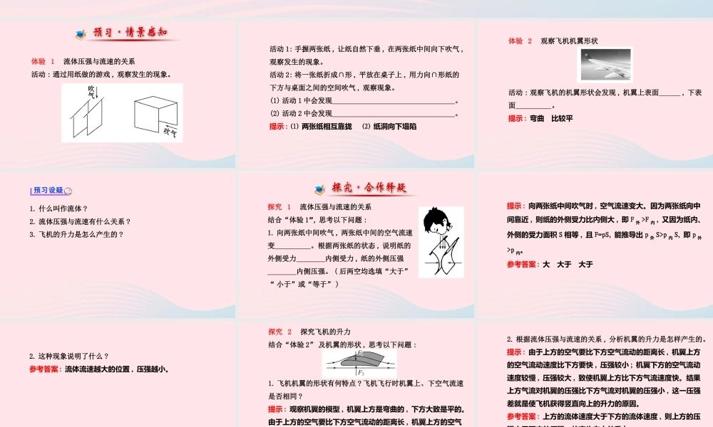 八年级物理下册 第九章 第4节 流体压强与流速的关系课件 (新版)新人教版 课件