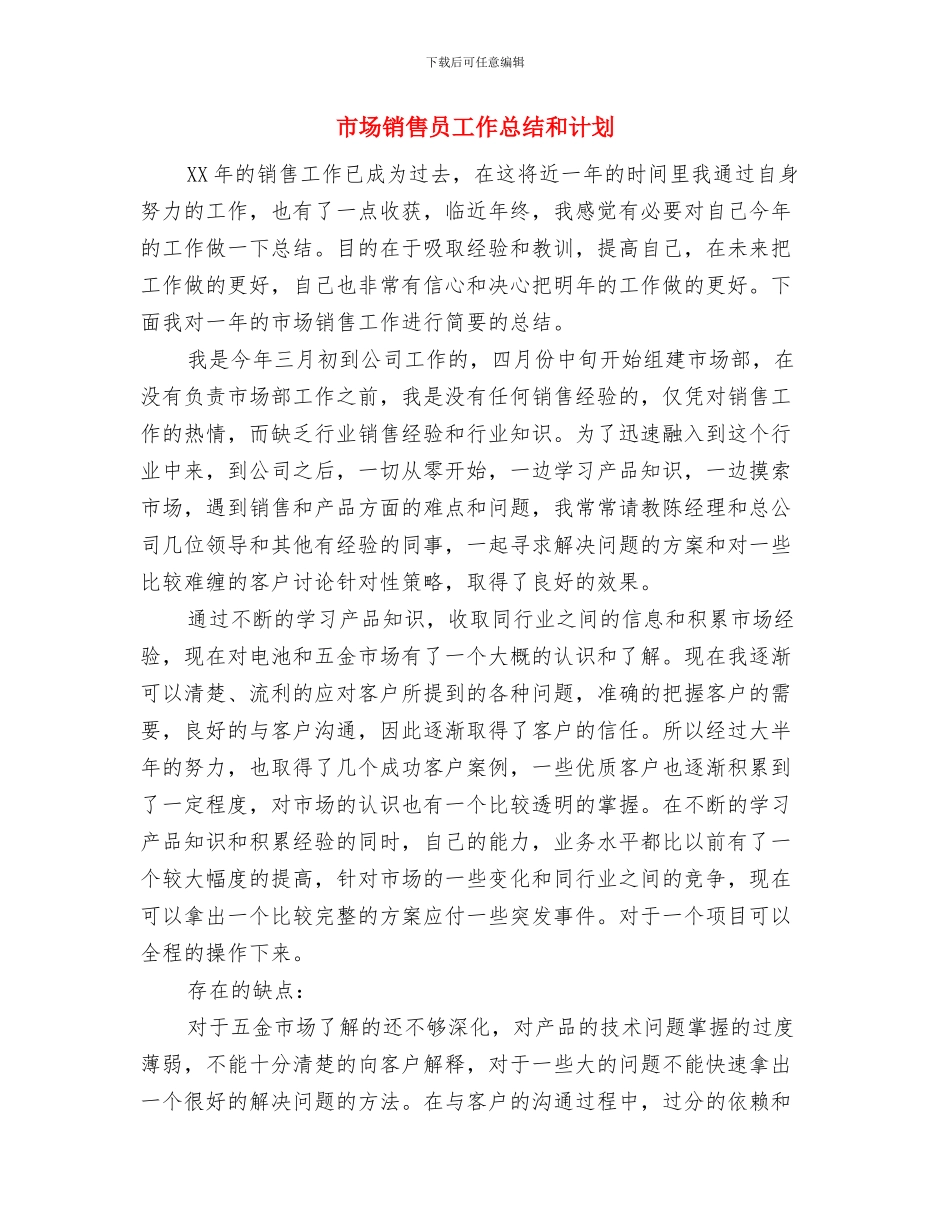 市场销售人员月度工作总结与市场销售员工作总结和计划汇编_第3页