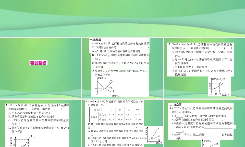 中考化学总复习 滚动小专题(五)溶解度曲线及其应用1课件