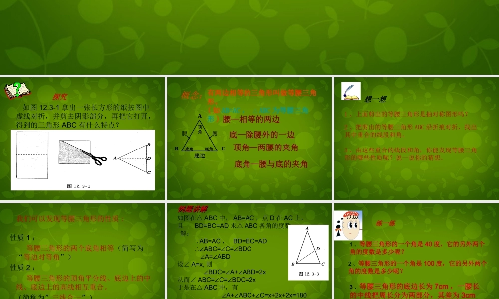 八年级数学上册 12.3 等腰三角形(第1课时)课件 新人教版 课件