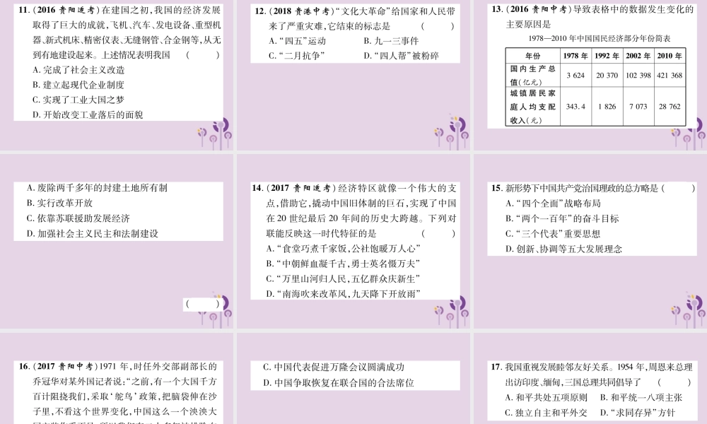 中考历史总复习 第二编 热点专题速查篇 专题3 中国共产党的发展历程(精练)课件