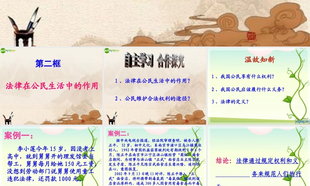 八年级政治上册 第二框法律在公民生活中的作用课件 鲁教版 课件