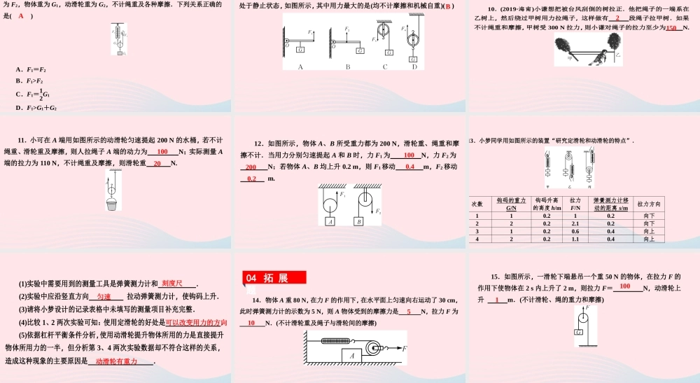 八年级物理下册 6.6 探究滑轮的作用 第1课时 动滑轮和定滑轮课件 (新版)粤教沪版 课件