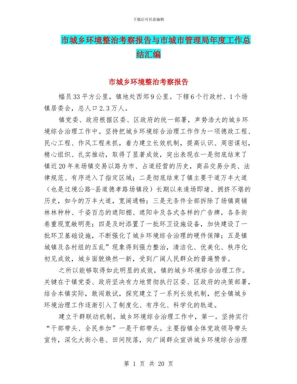 市城乡环境整治考察报告与市城市管理局年度工作总结汇编_第1页