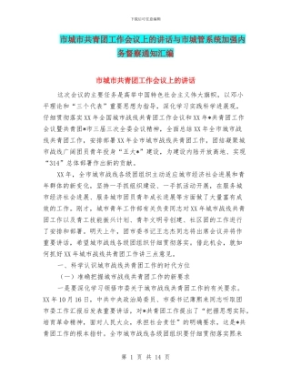 市城市共青团工作会议上的讲话与市城管系统加强内务督察通知汇编