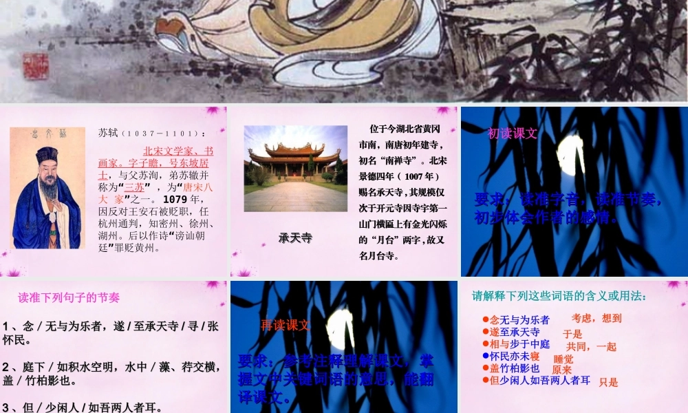 九年级语文上册 19 短文两篇 记承天寺夜游课件 (新版)冀教版 课件