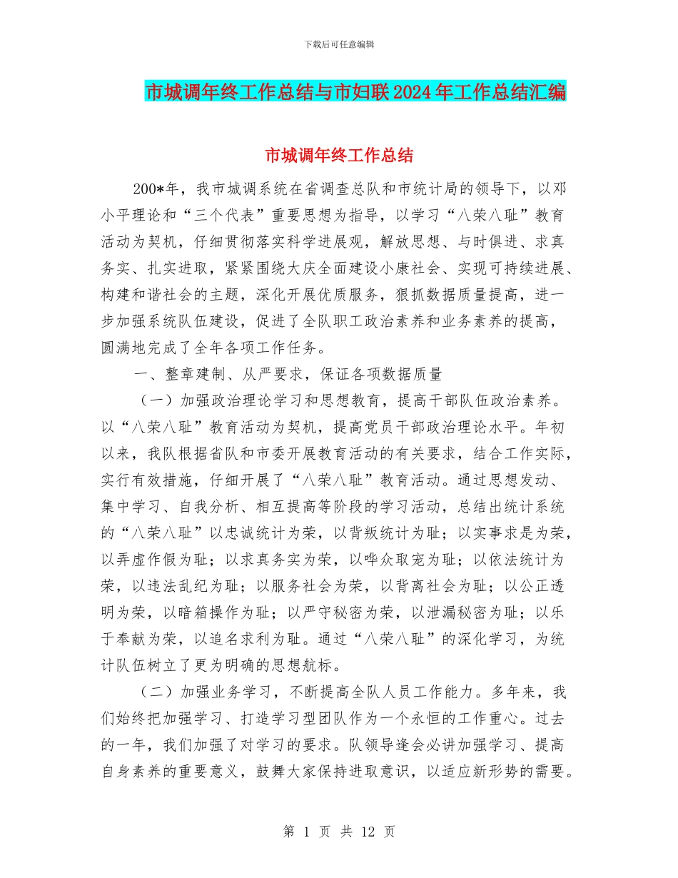市城调年终工作总结与市妇联2024年工作总结汇编_第1页