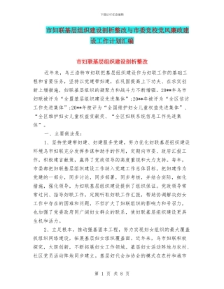 市妇联基层组织建设剖析整改与市委党校党风廉政建设工作计划汇编
