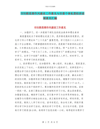 市妇联思想作风建设工作意见与市委个体私营经济发展意见汇编