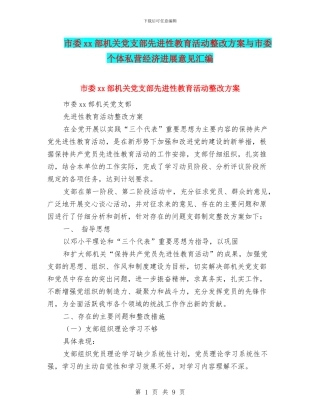 市委xx部机关党支部先进性教育活动整改方案与市委个体私营经济发展意见汇编