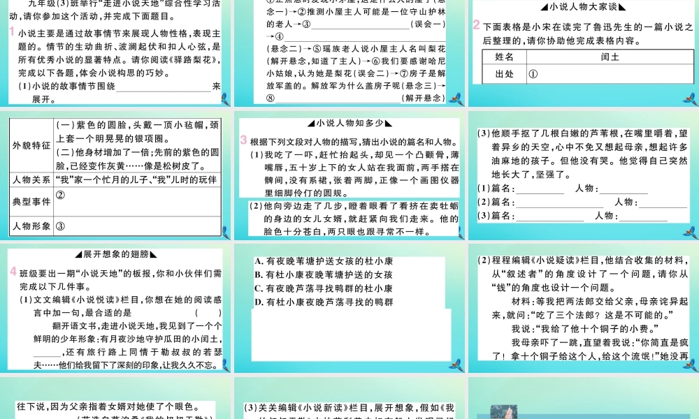 九年级语文上册 第四单元 综合性学习：走进小说天地作业课件 新人教版 课件