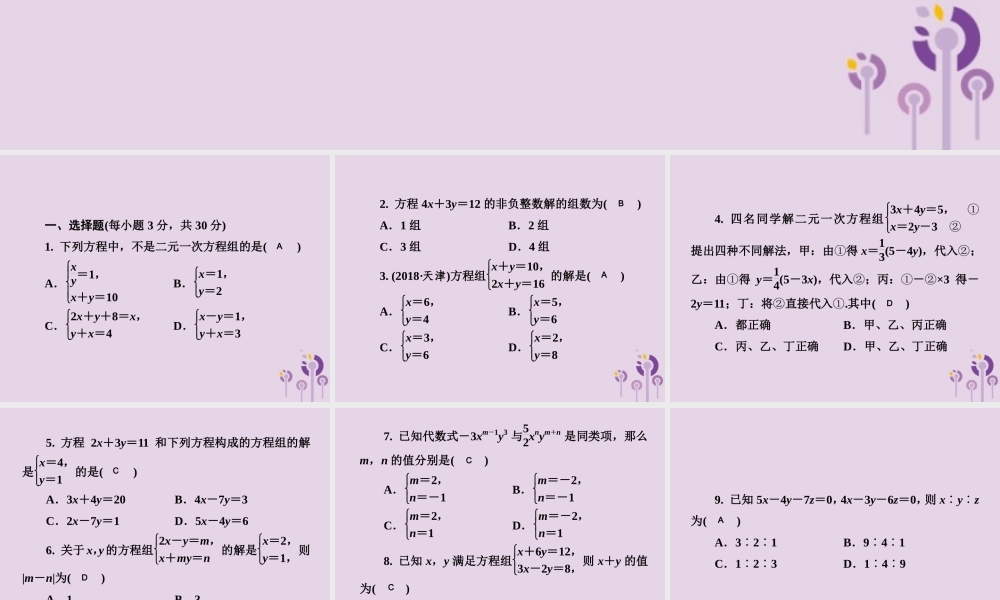 七年级数学下册 第1章(二元一次方程组)测试卷习题课件 (新版)湘教版 课件