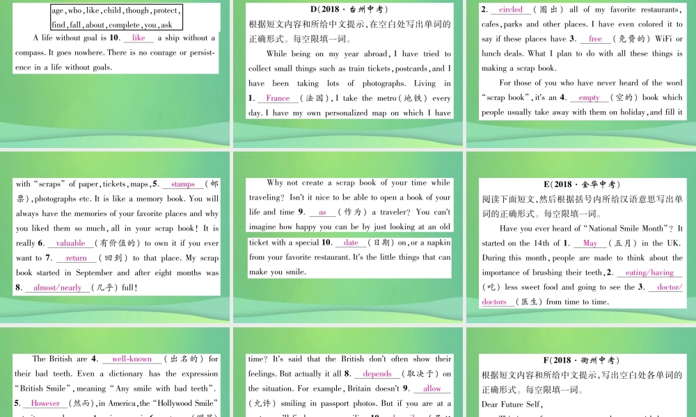 九年级英语全册 专题训练 专题8 短文填空课件 (新版)人教新目标版 课件