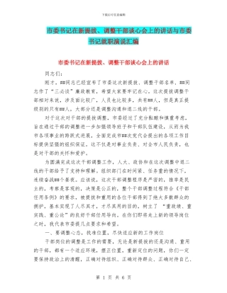 市委书记在新提拔、调整干部谈心会上的讲话与市委书记就职演说汇编