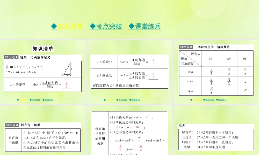 中考数学总复习 第一部分 考点梳理 第五章 图形的变换 第28课时 锐角三角函数与解直角三角函数课件
