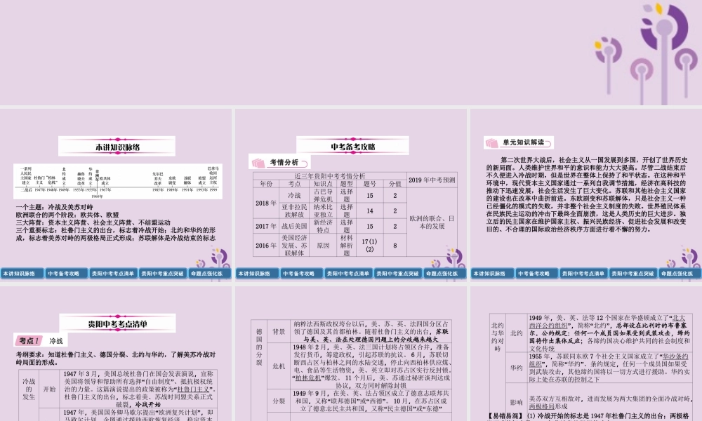 中考历史总复习 第一编 教材知识速查篇 模块四 世界现代史 第22讲 冷战和美苏对峙的世界(精讲)课件