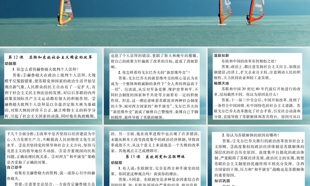 九年级历史下册 第五单元 社会主义国家的改革与演变教材习题答案作业课件 岳麓版 课件