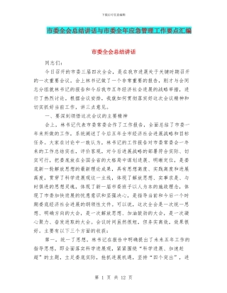 市委全会总结讲话与市委全年应急管理工作要点汇编