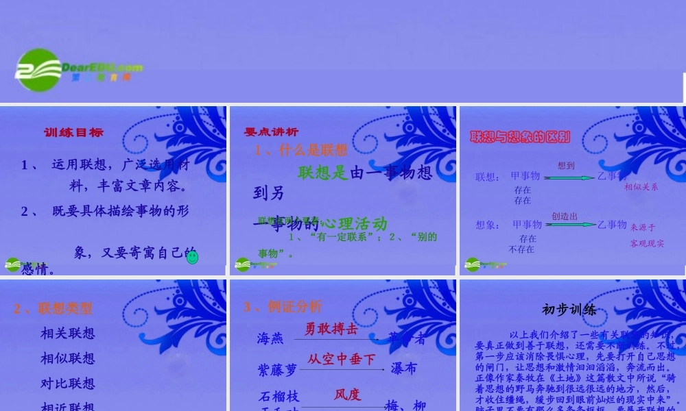 八年级语文下册 (运用联想,丰富写作内容)优秀实用课件 苏教版 课件